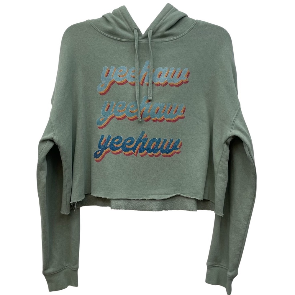 Cropped Hoodie Western Graphic Yeehaw Pullover Sweatshirt Women's M